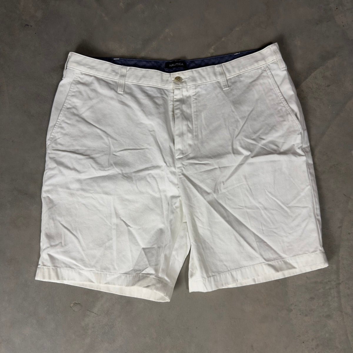Nautica The Deck Short Mens 38 White Chino Baggy Preppy