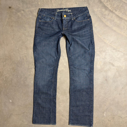 Y2K American Eagle 77 Straight Jeans Womens 6 Blue Low Rise