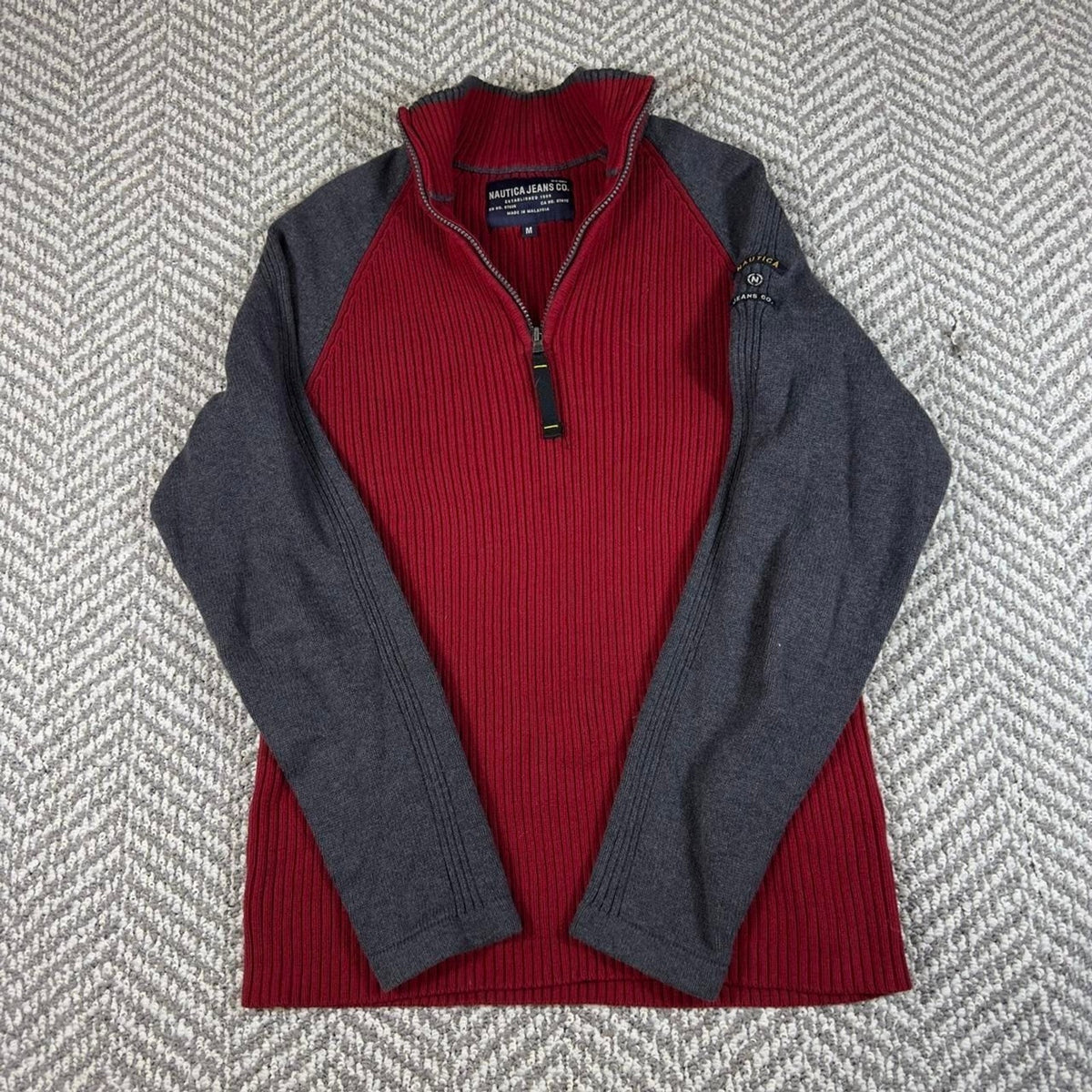 Vintage Nautica Jeans Co Quarter Zip Sweater Men M RIbbed