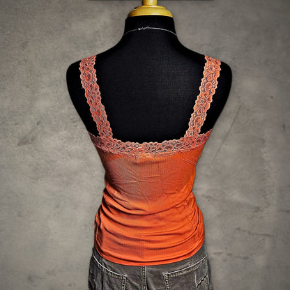 Bongo Lace Trim Cami Tank Top Womens L XL Orange Coquette