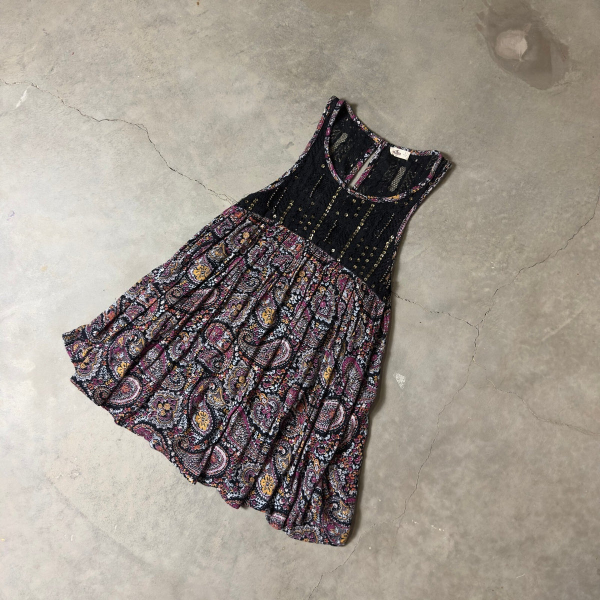 Y2K Hollister Paisley Babydoll Tank Top Womens Small Black