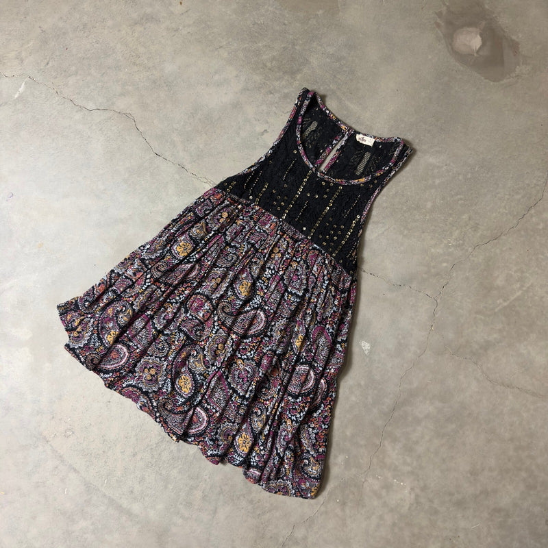 Y2K Hollister Paisley Babydoll Tank Top Womens Small Black