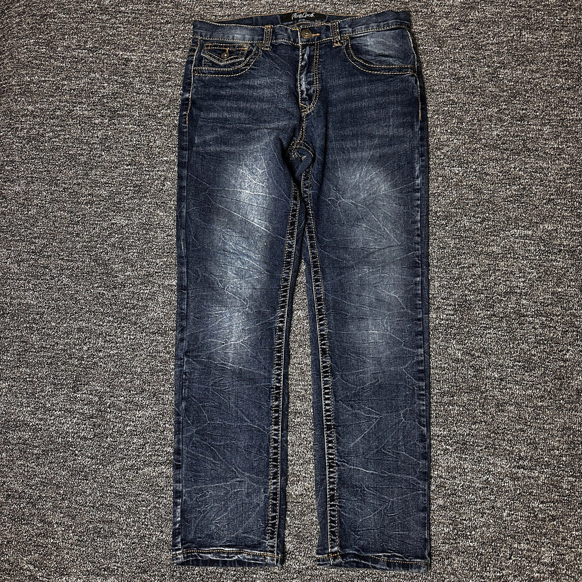 True Luck Mens Jeans 32x32 Dark Wash Western Straight Y2K
