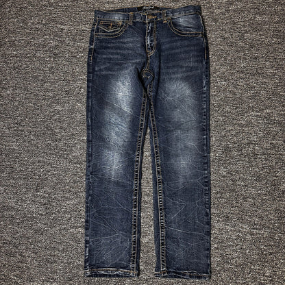 True Luck Mens Jeans 32x32 Dark Wash Western Straight Y2K