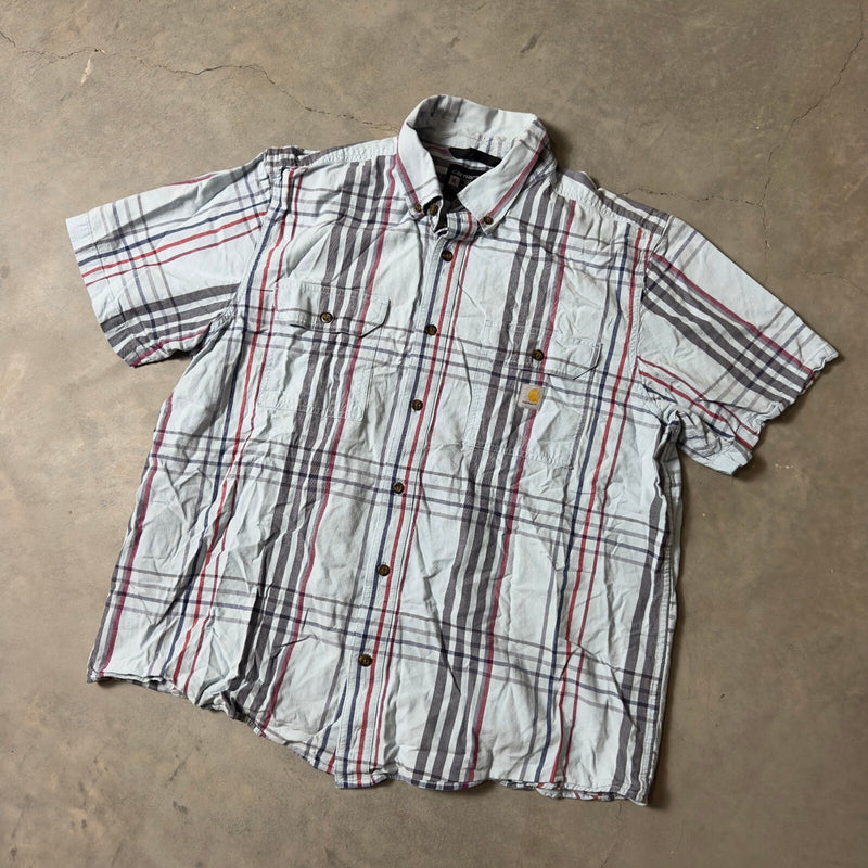 Carhartt Plaid Button Down Shirt Mens XL Light Blue Loose