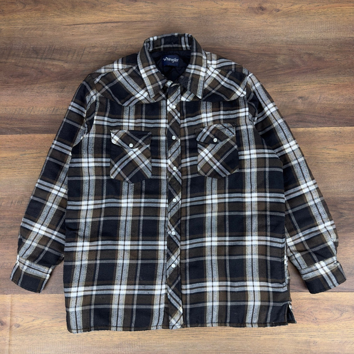 Wrangler Mens Plaid Quilted Lined Flannel Shirt Jacket Brown Black Western XL