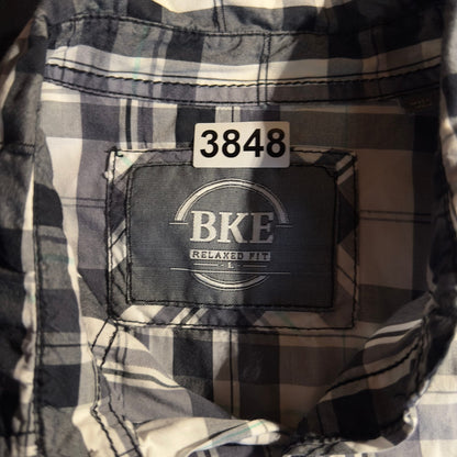 BKE Relaxed Fit Plaid Button Up Shirt Mens L Black White