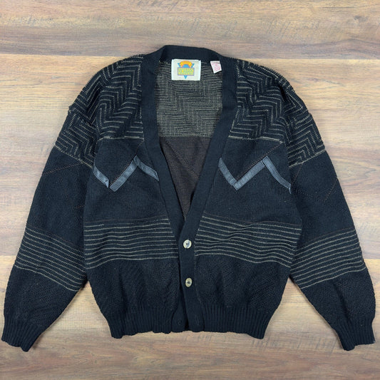 Vintage Brad Richards Black Geometric Knit Cardigan Mens M