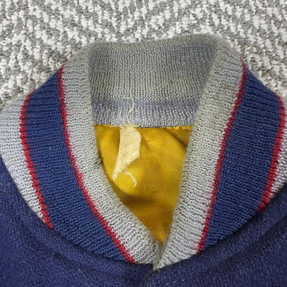 Vintage Unbranded Varsity Letterman Jacket Mens M Navy Blue Grey Leather 70s 76