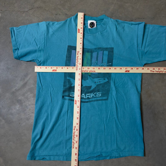 Vintage Maui and Sons Sharks Graphic Tee Mens L Teal