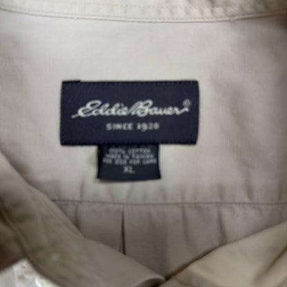Eddie Bauer Men Relaxed Fit Button Down Shirt Tan Cotton Long Sleeve XL Heritage