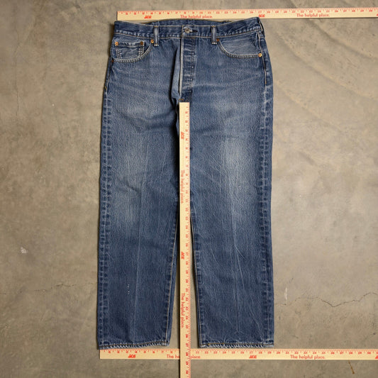 Levi's 501 Original Fit Jeans Mens 38x30 Blue Straight Leg Baggy Denim