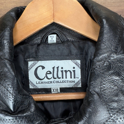 Cellini Leather Collection Mens XXL Black Patchwork Crazy Stitch Trucker Jacket