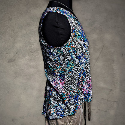 Renee C. Tank Womens Multicolor Feather Print Keyhole Back