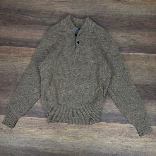 Eddie Bauer Vintage Merino Wool Henley Sweater Mens Medium Brown Mock Neck 1166