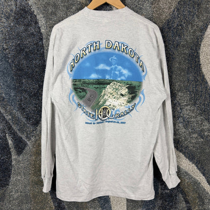 Vintage 2007 HOG North Dakota State Rally Henley Mens L Gray