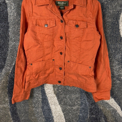 Eddie Bauer Linen Trucker Jacket Womens S Burnt Orange