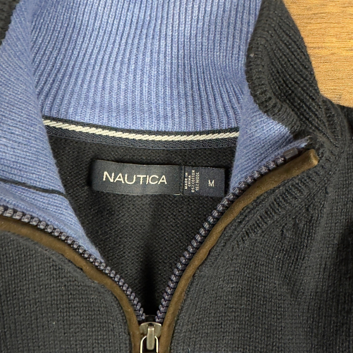 Nautica Striped Quarter Zip Sweater Mens M Navy Blue Red