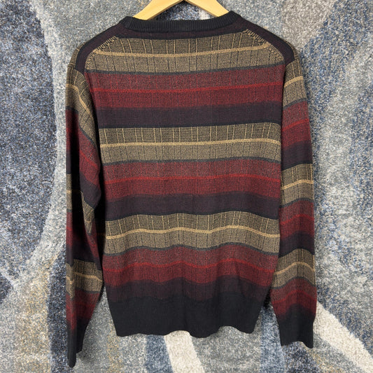 Vintage Dockers Striped Crewneck Sweater Mens S Burgundy Tan