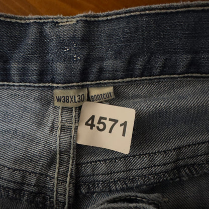 Mens Bootcut Jeans 38x30 Light Wash Western Flap Pocket Y2K