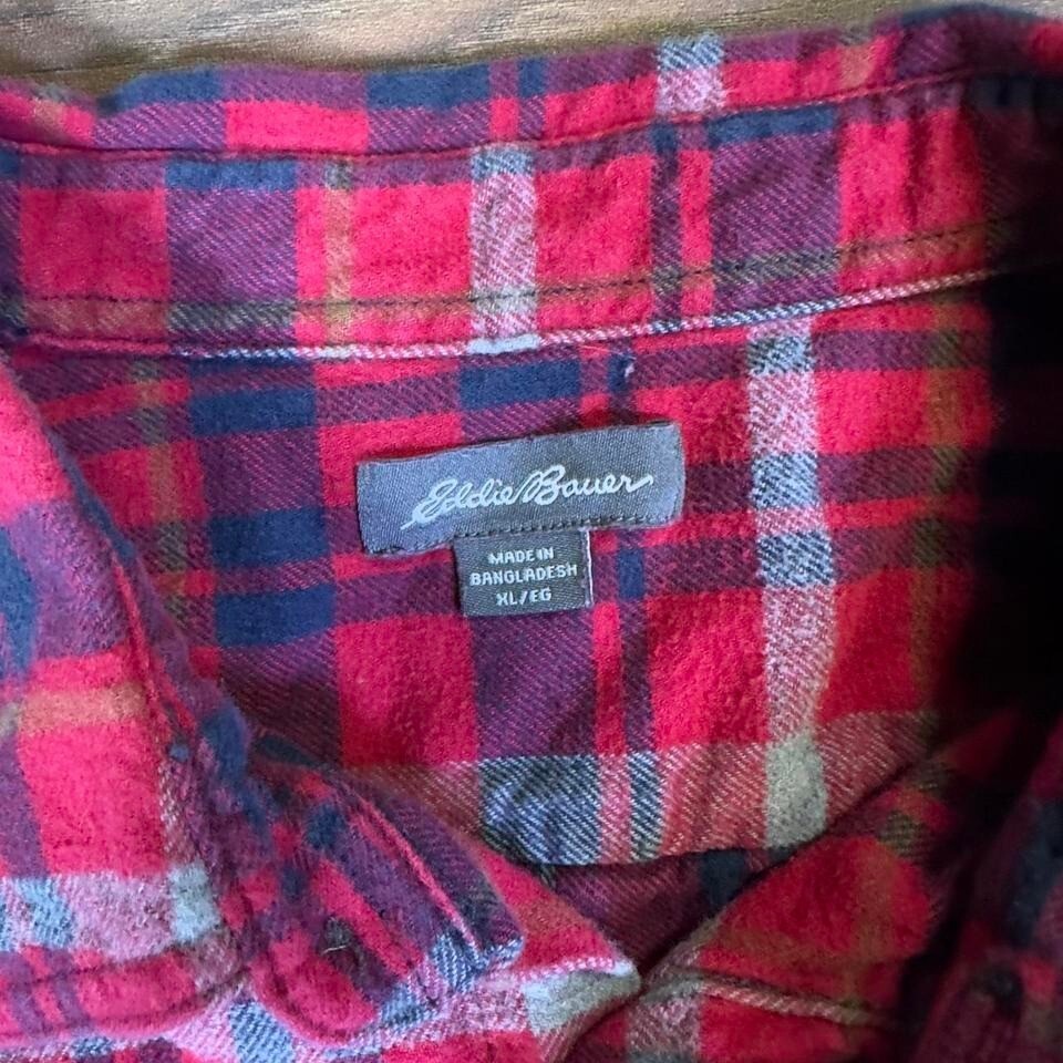 Eddie Bauer Red Plaid Flannel Shirt Men's XL