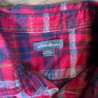 Eddie Bauer Red Plaid Flannel Shirt Men's XL