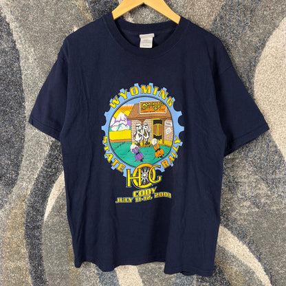 Vintage HOG Wyoming State Rally 2003 Tee Mens L Navy Cody
