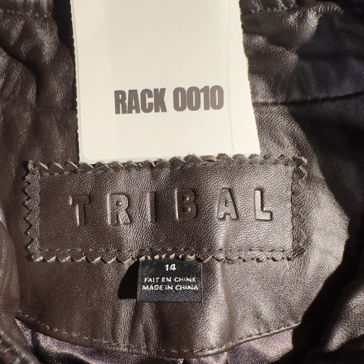 Tribal Leather Moto Jacket Womens 14 Brown Perforated Zip Mock Neck Minimalist
