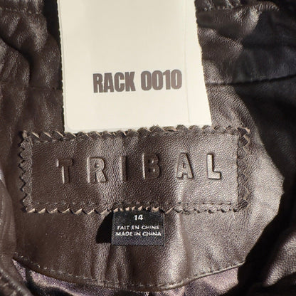 Tribal Leather Moto Jacket Womens 14 Brown Perforated Zip Mock Neck Minimalist