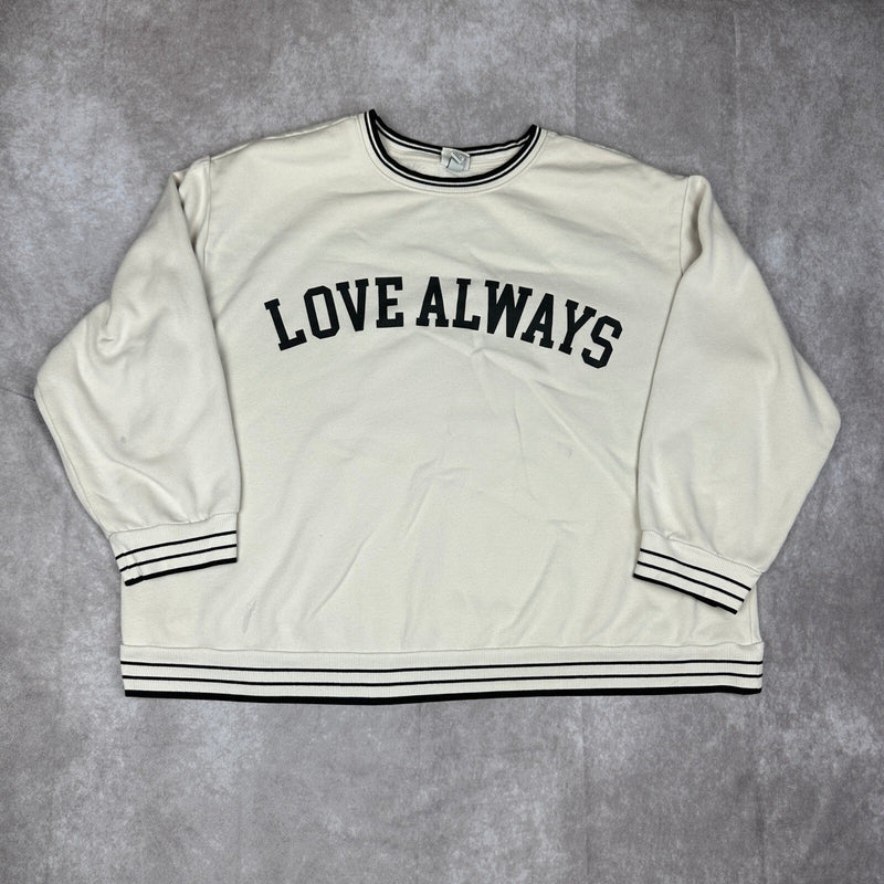 A New Day Love Always Sweatshirt Womens 2X Cream Varsity
