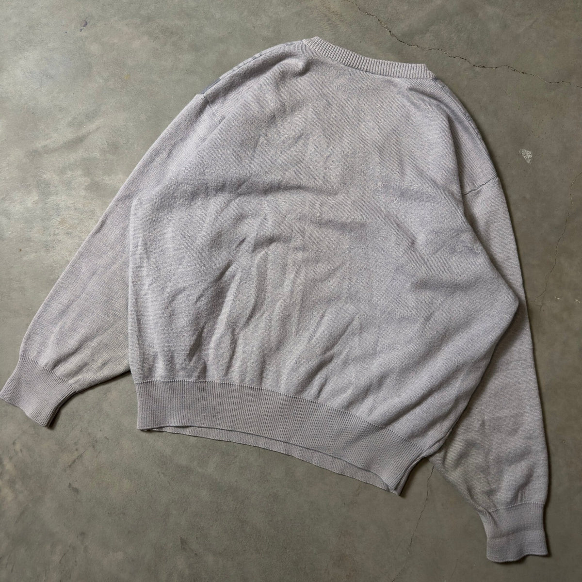Vintage Gabicci V-Neck Sweater Mens M Grey Abstract Knit