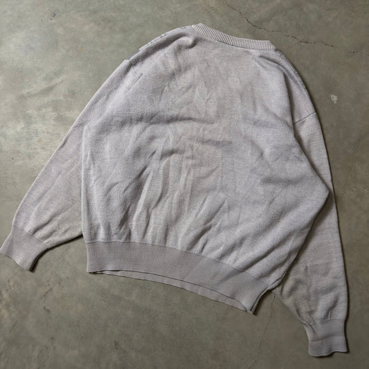 Vintage Gabicci V-Neck Sweater Mens M Grey Abstract Knit