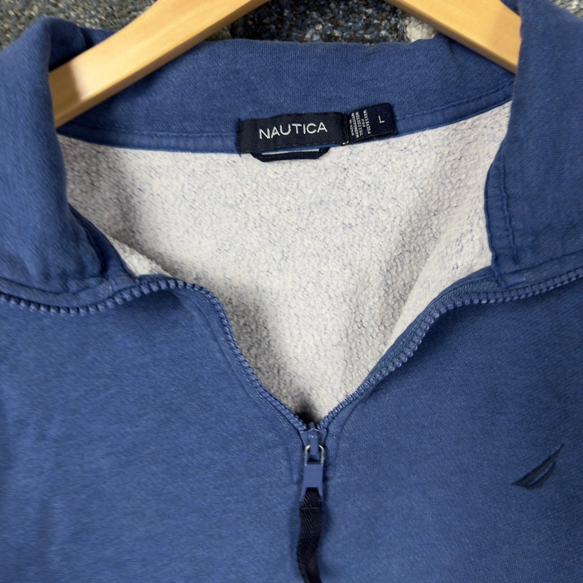 Vintage Nautica Quarter Zip Sweatshirt Mens L Blue Mock Neck