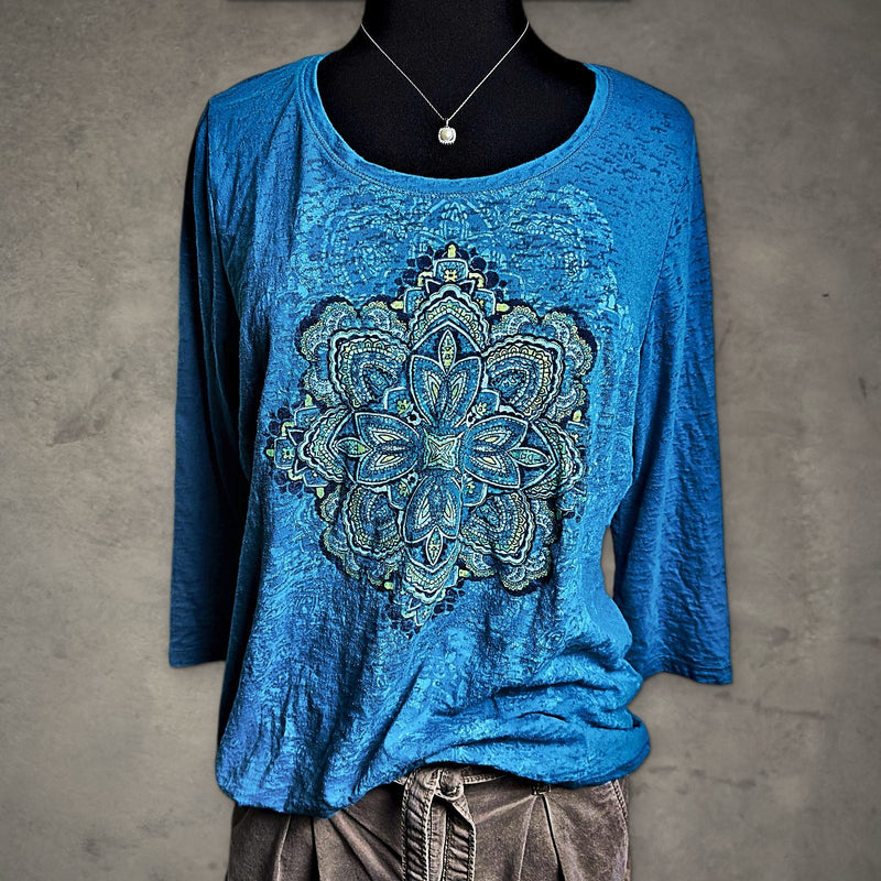 Made for Life Mandala Burnout Tee Womens XL Petite Teal Boho