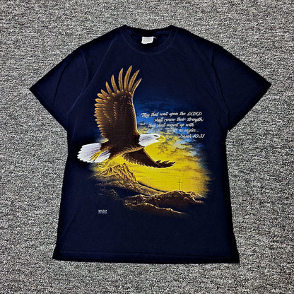 Fruit of the Loom Eagle Isaiah 40:31 Tee Mens M Navy