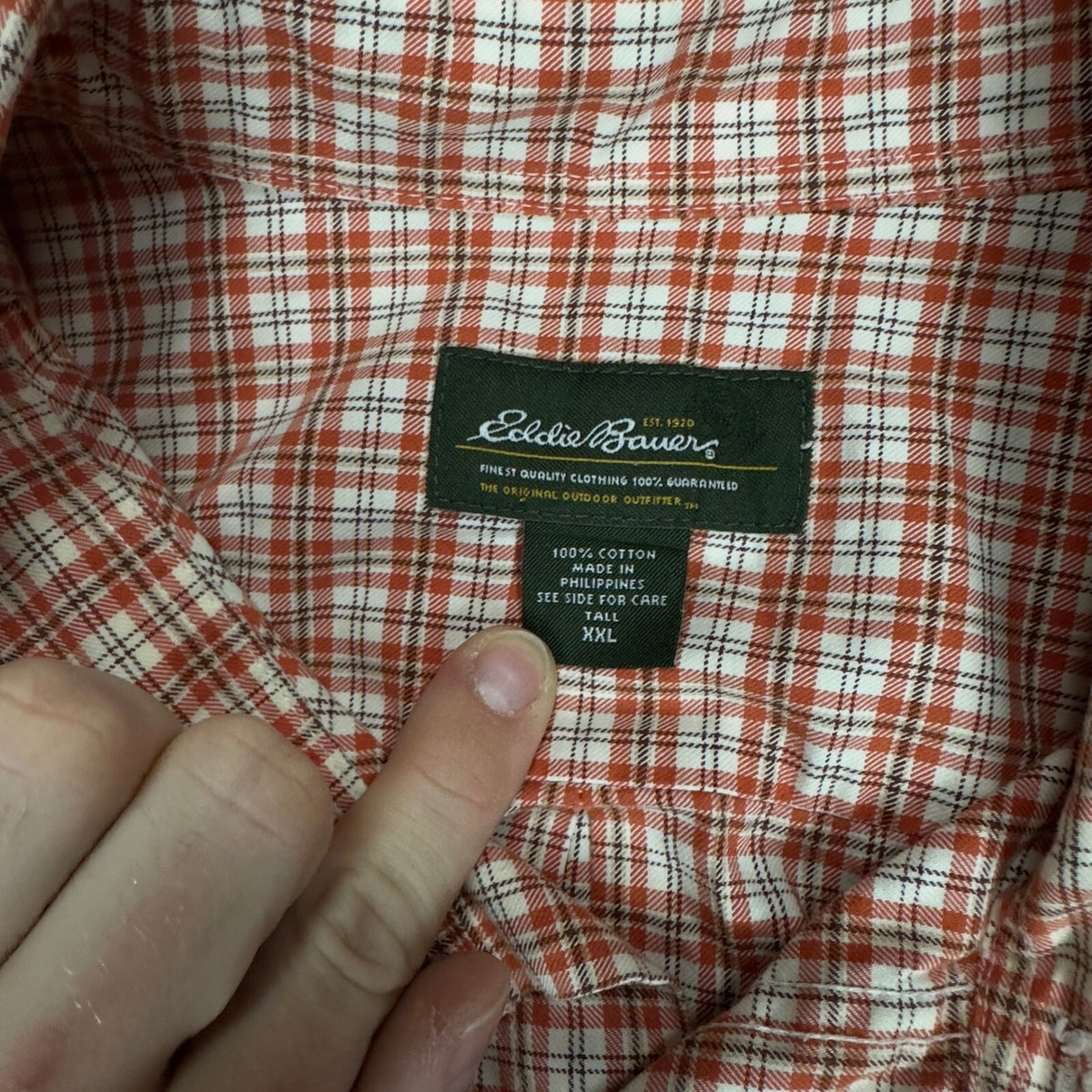 Eddie Bauer Plaid Button Down Shirt Mens XXL Tall Orange