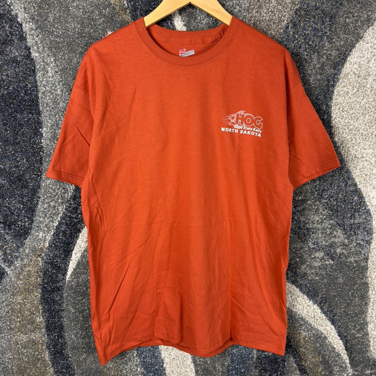 Vintage 2006 HOG North Dakota State Rally Tee Mens L Orange