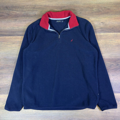 Nautica Quarter Zip Fleece Pullover Navy Red Nautical Preppy