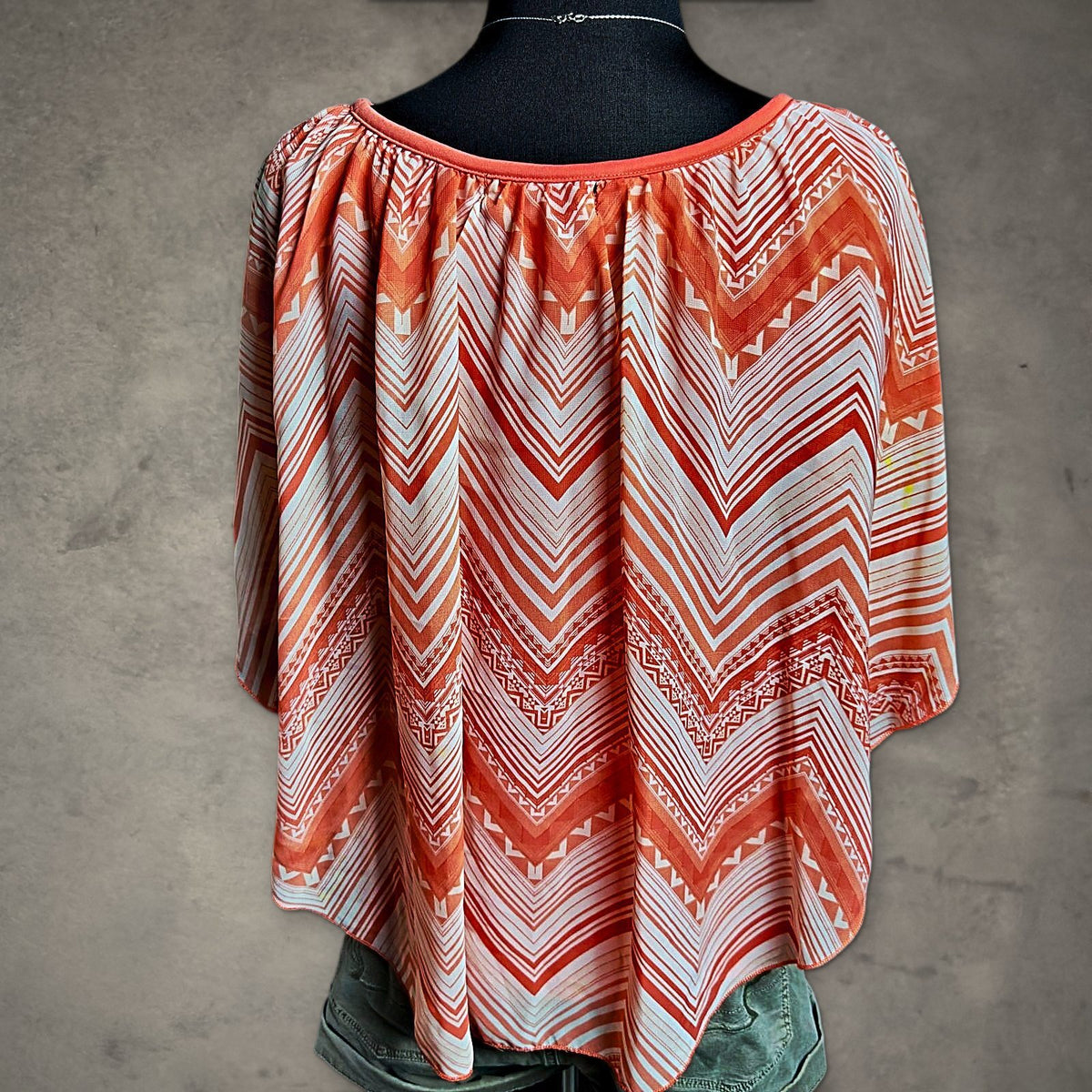 Absolutely Famous Chevron Blouse Womens M Orange Boho