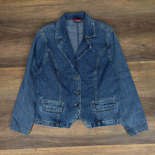 Vintage Ethyl Denim Blazer Medium Wash Blue Tailored 90s Y2K