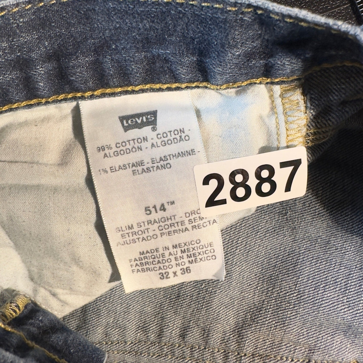 Levi's 514 Slim Straight Jeans Mens 32x36 Blue Selvedge