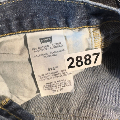 Levi's 514 Slim Straight Jeans Mens 32x36 Blue Selvedge