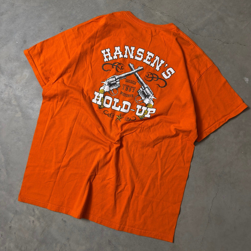 Hansen's Hold-Up Graphic T-Shirt Men XL Orange Wisconsin Tee