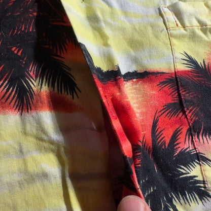 Vintage KY'S Hawaiian Shirt Mens XL Red Sunset Palm Tree