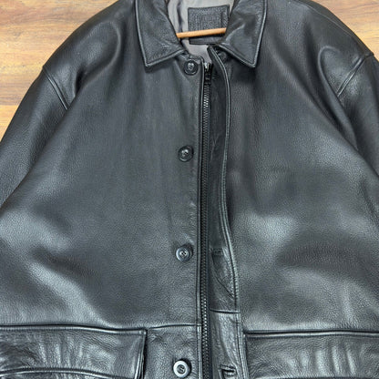 Field Gear Mens Black Leather Barn Coat Jacket Full Zip Button Front Medium