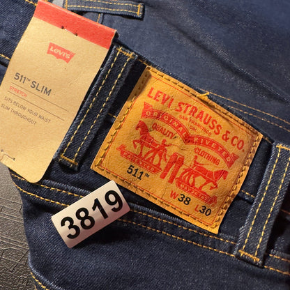 NWT Levi's 511 Slim Jeans Mens 38x30 Dark Indigo Stretch