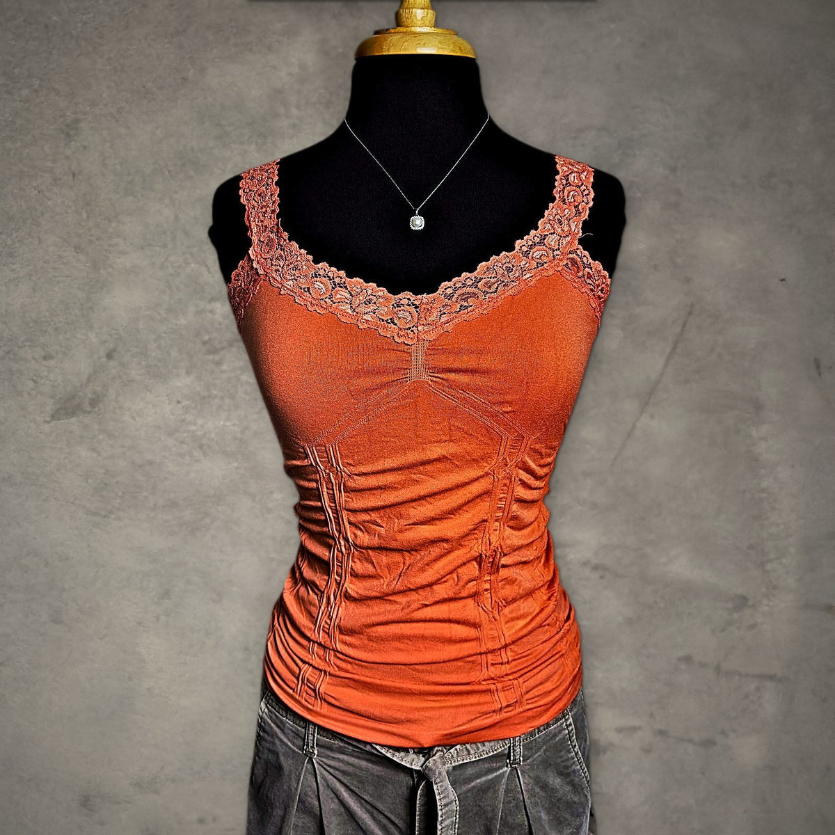Bongo Lace Trim Cami Tank Top Womens L XL Orange Coquette