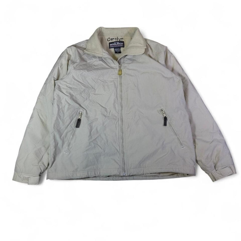Woolrich Fleece Lined Zip Jacket Women's Large Beige Outdoor