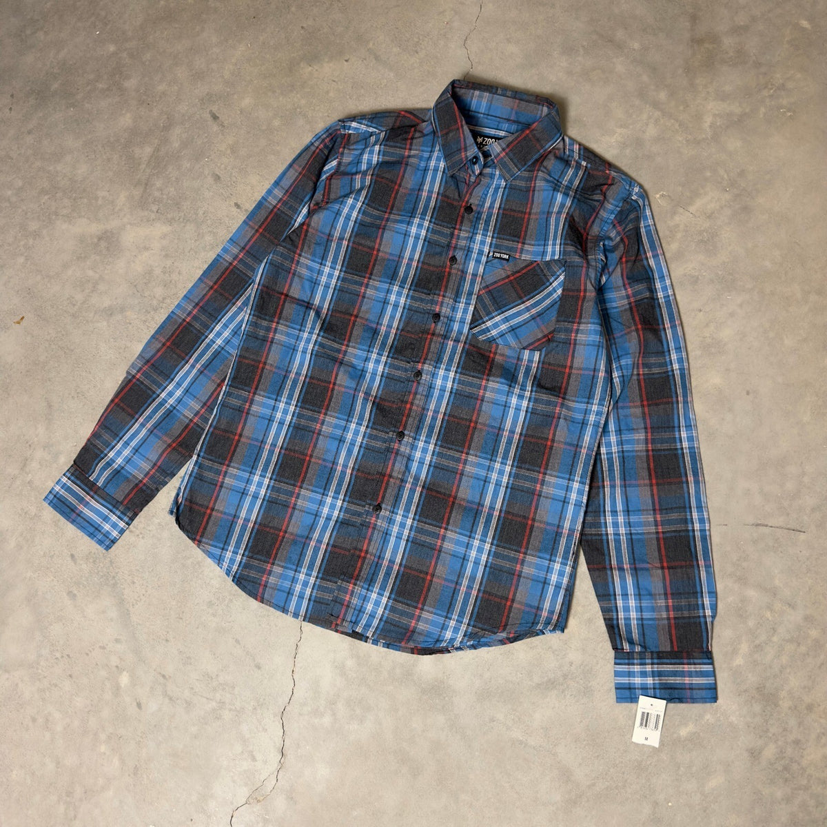 NWT Zoo York Plaid Flannel Button Down Shirt Mens M Blue Y2K