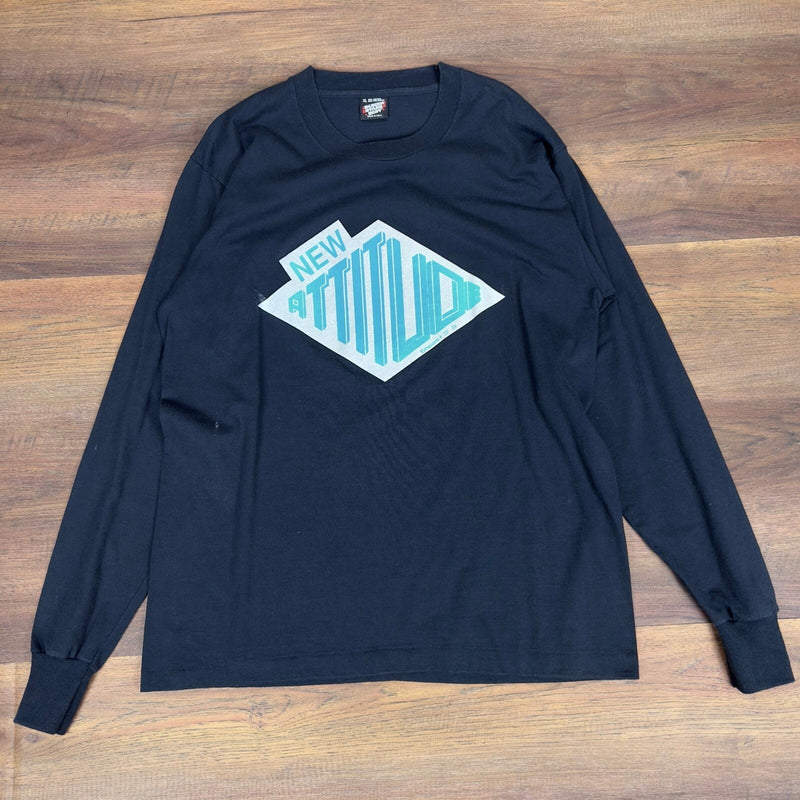 Vintage 90s Screen Stars Best New Attitude Graphic Long Sleeve Shirt Black XL